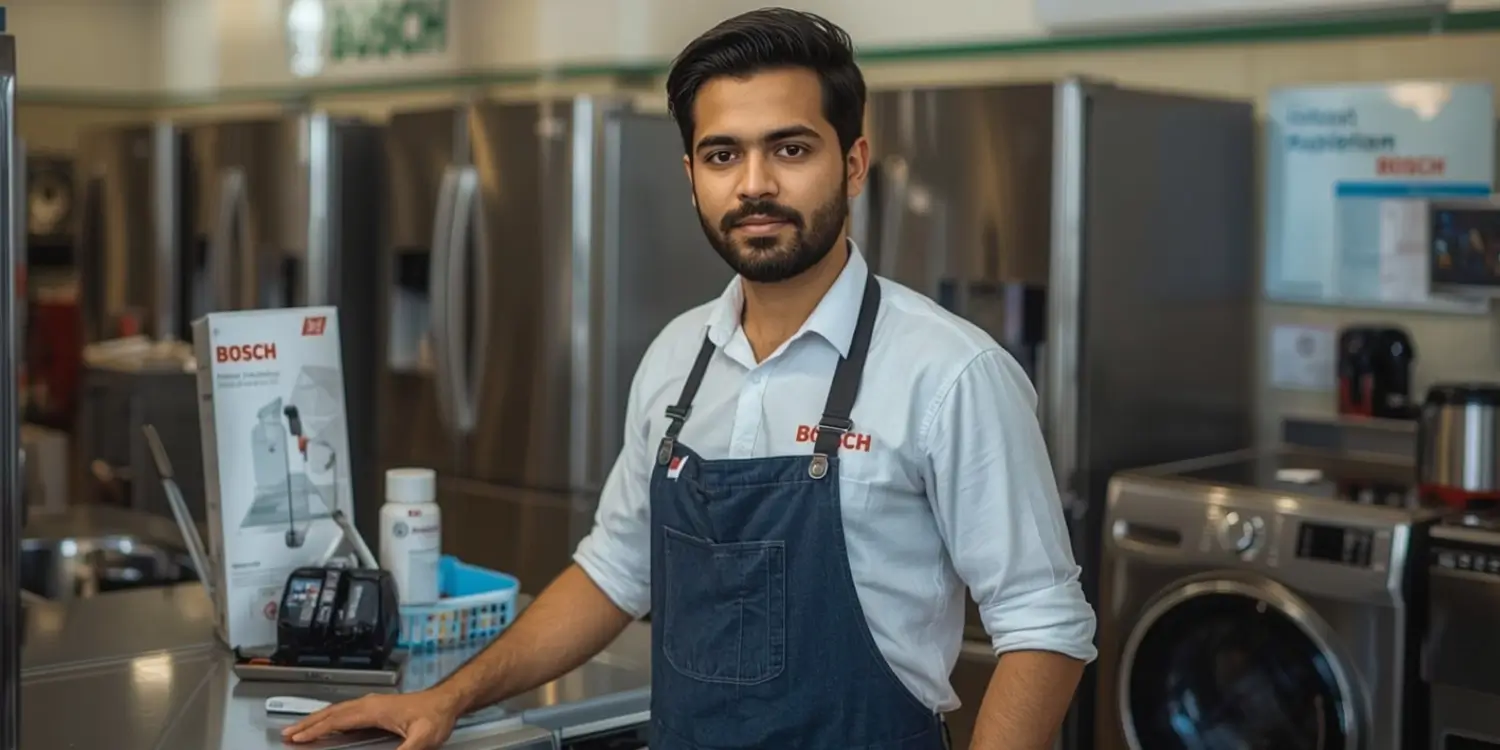 A technician positioned at the Bosch Service Center Abu Dhabi.